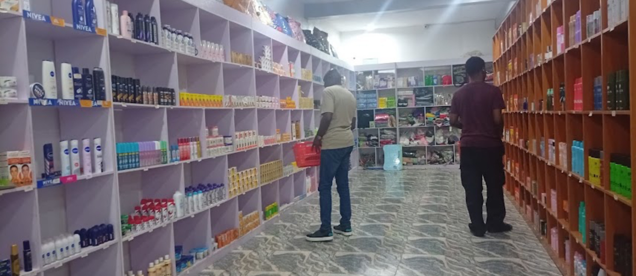 Supermarket aisle with household products